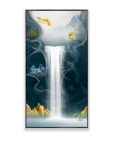 Abstract Waterfall Porcelain Wall Art with Crystals & LED lights (70x100 cm)