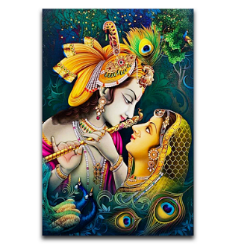 Radha Krishna Porcelain Wall Art with Crystals (70x100 cm)