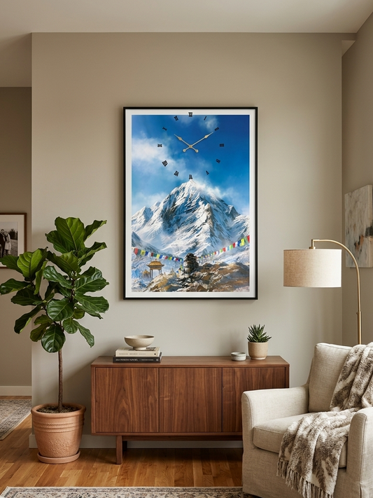 Mountain Porcelain Wall Art with Clock (70x100 cm)