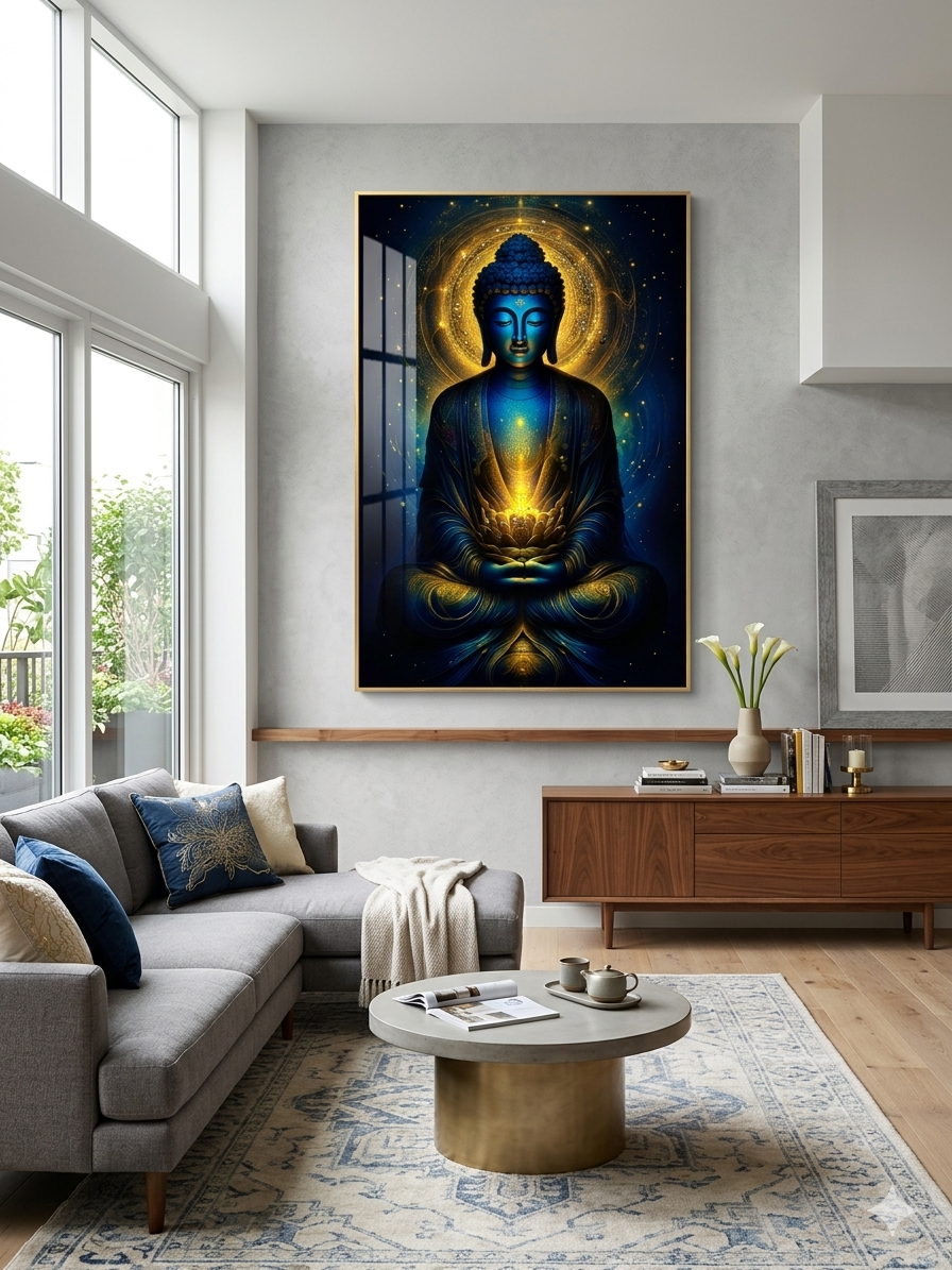 Buddha Enlightenment Porcelain Wall Art with Crystals & LED lights (70x100 cm)