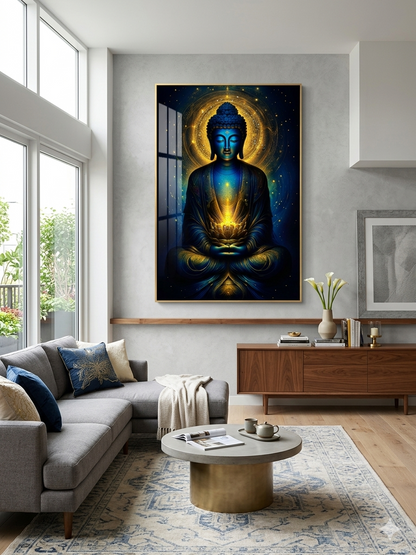Buddha Enlightenment Porcelain Wall Art with Crystals & LED lights (70x100 cm)