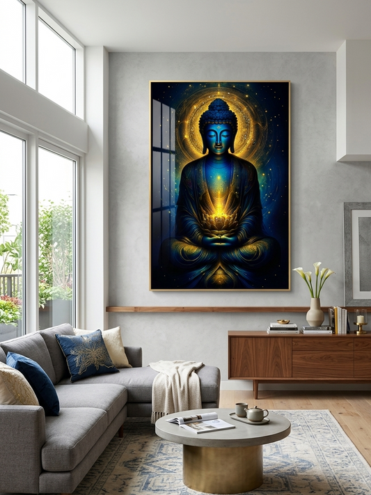 Buddha Enlightenment Porcelain Wall Art with Crystals & LED lights (70x100 cm)