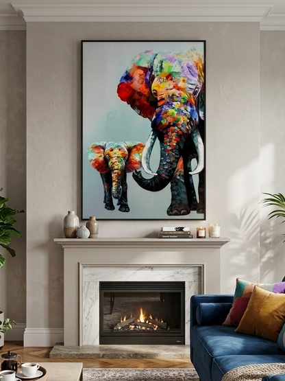 Elephant Porcelain Wall Art with Crystals & LED lights (70x100 cm)