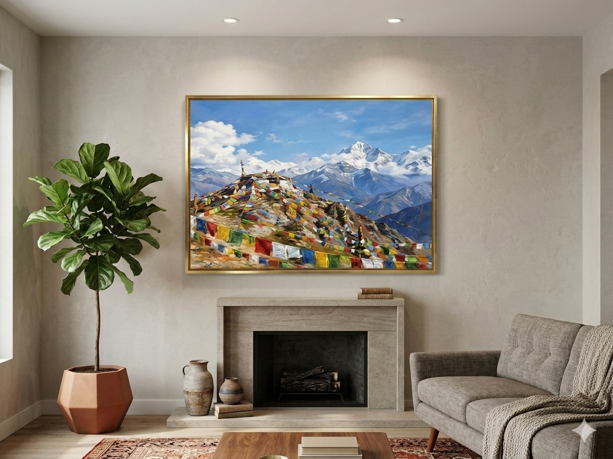 Vibrant Landscape Gumba Mountain Porcelain Wall Art (70x100 cm)