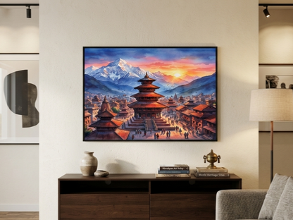 Vibrant Landscape Temple Porcelain Wall Art (70x100 cm)
