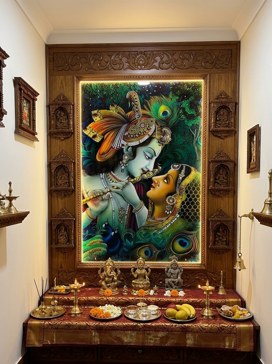 Radha Krishna Porcelain Wall Art with Crystals (70x100 cm)