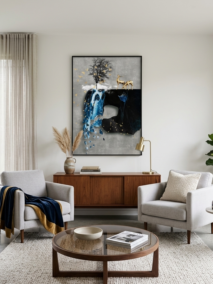 Abstract Deer Porcelain Wall Art with Crystals & LED lights (70x100 cm)