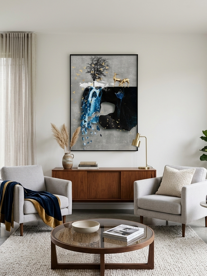 Abstract Deer Porcelain Wall Art with Crystals & LED lights (70x100 cm)