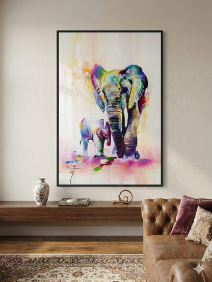 Elephant Colourful Porcelain Wall Art with Crystals & LED lights (70x100 cm)