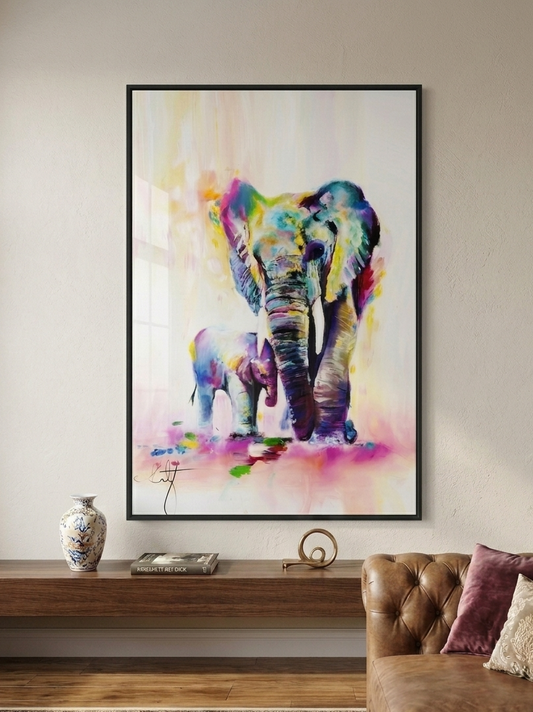 Elephant Colourful Porcelain Wall Art with LED lights (70x100 cm)