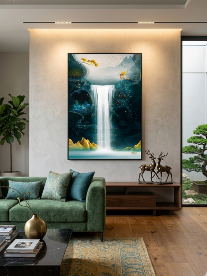 Abstract Waterfall Porcelain Wall Art with Crystals & LED lights (70x100 cm)
