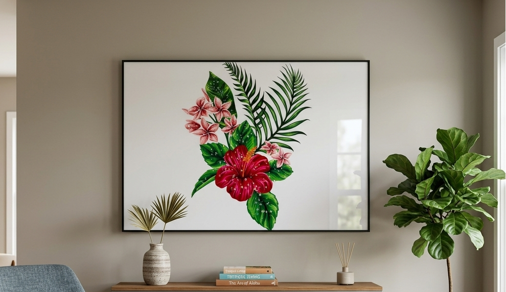 Flower - Hawain Porcelain Wall Art with Crystals (70x100 cm)