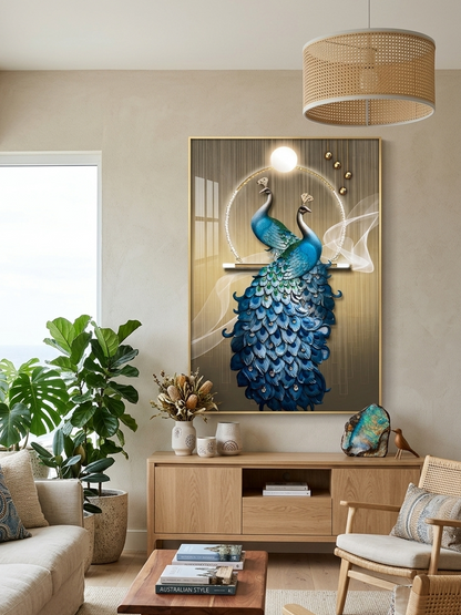 Peacock Porcelain Wall Art with Crystals & LED lights (70x100 cm)