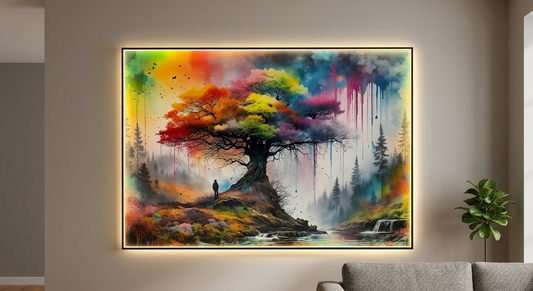 Fantasy - Colourful Tree Porcelain Wall Art with LED lights (70x100 cm)