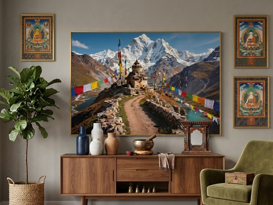 Vibrant Landscape Road to Mountain Porcelain Wall Art (70x100 cm)