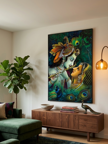 Radha Krishna Porcelain Wall Art with Crystals (70x100 cm)
