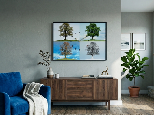 4 Seasons Porcelain Wall Art with Clock (70x100 cm)