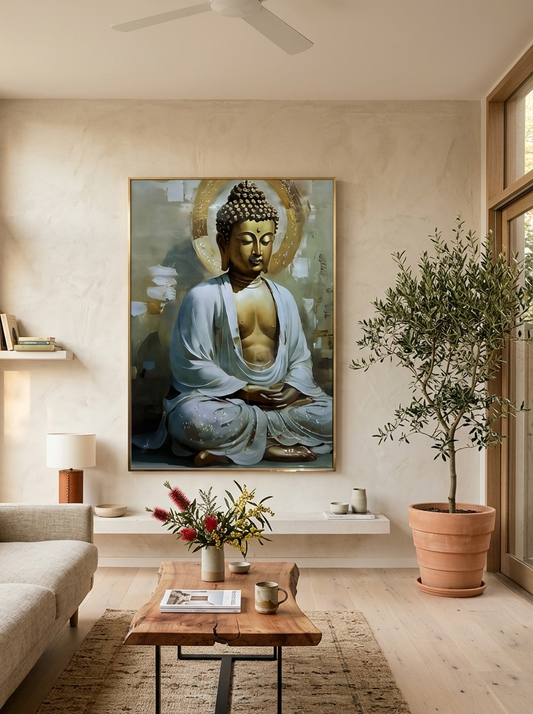 Buddha Porcelain Wall Art with Crystals & LED lights (70x100 cm)