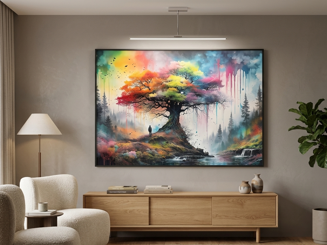 Fantasy - Colourful Tree Porcelain Wall Art with LED lights (70x100 cm)