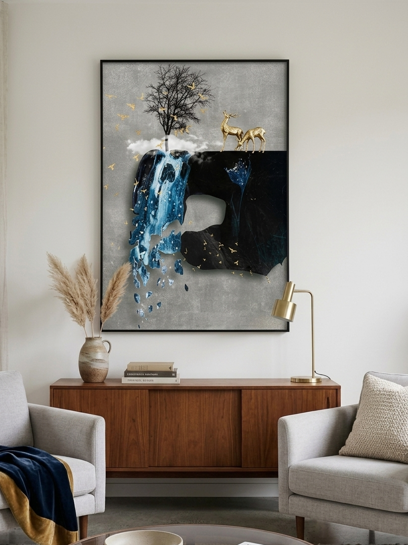 Abstract Deer Porcelain Wall Art with Crystals & LED lights (70x100 cm)