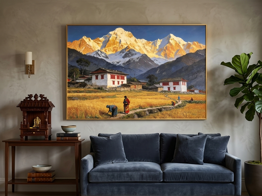 Vibrant Landscape White House and Snow Mountain Porcelain Wall Art (70x100 cm)