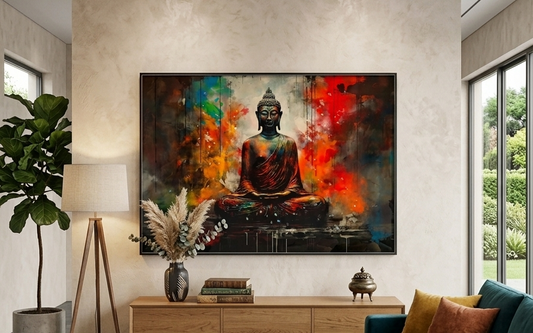 Buddha Porcelain Wall Art with Crystals & LED lights (70x100 cm)