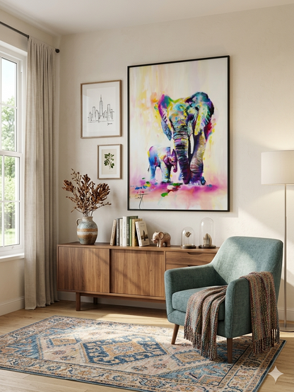 Elephant Colourful Porcelain Wall Art with Crystals & LED lights (70x100 cm)