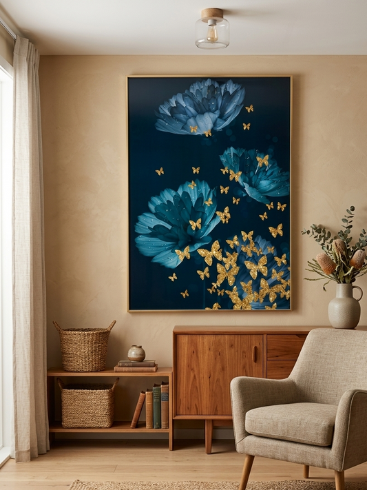 Abstract Porcelain Wall Art with Crystals & LED lights (70x100 cm)