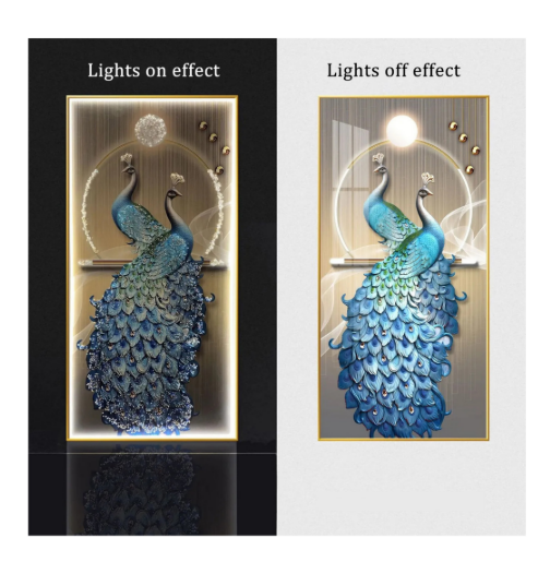 Peacock Porcelain Wall Art with Crystals & LED lights (70x100 cm)