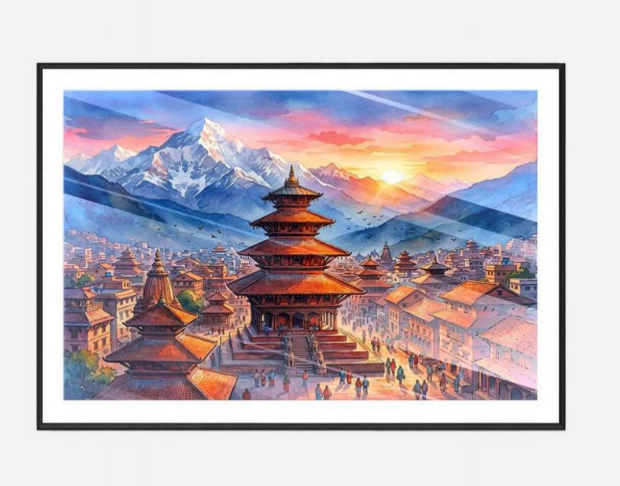 Vibrant Landscape Temple Porcelain Wall Art (70x100 cm)