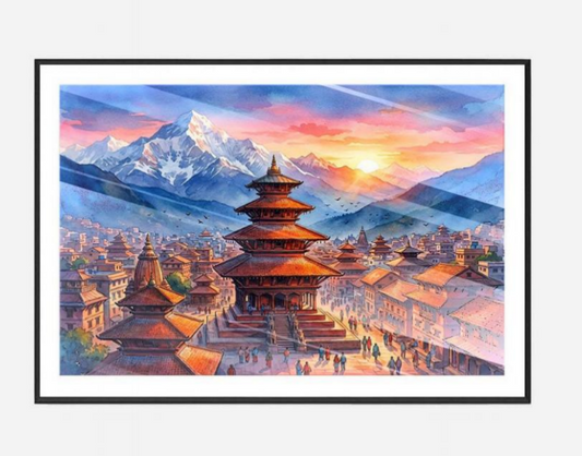 Vibrant Landscape Temple Porcelain Wall Art (70x100 cm)